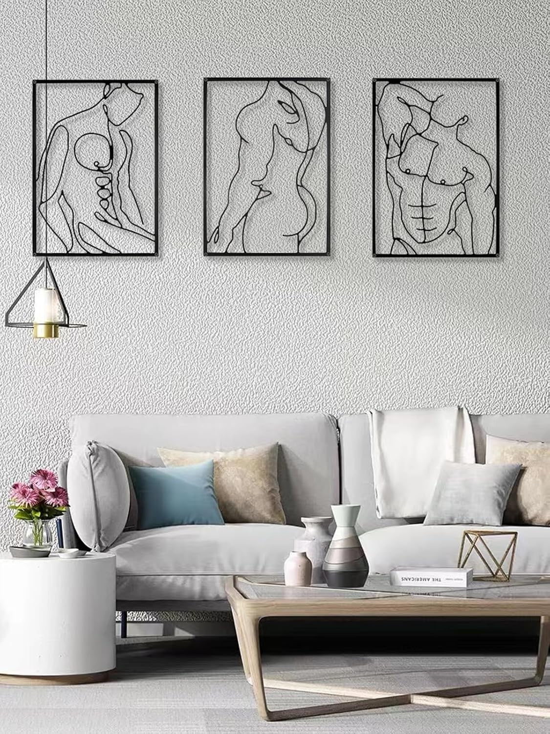 3Pc Black Metal Wall Art Modern Minimalist Line Decor Bedroom Living