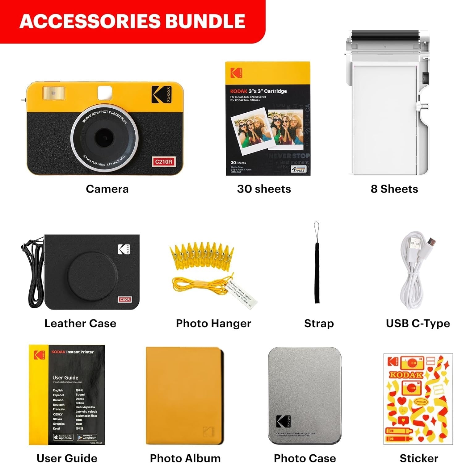 2 in 1 Instant Camera Photo Printer Bundle Bluetooth 68 Sheets