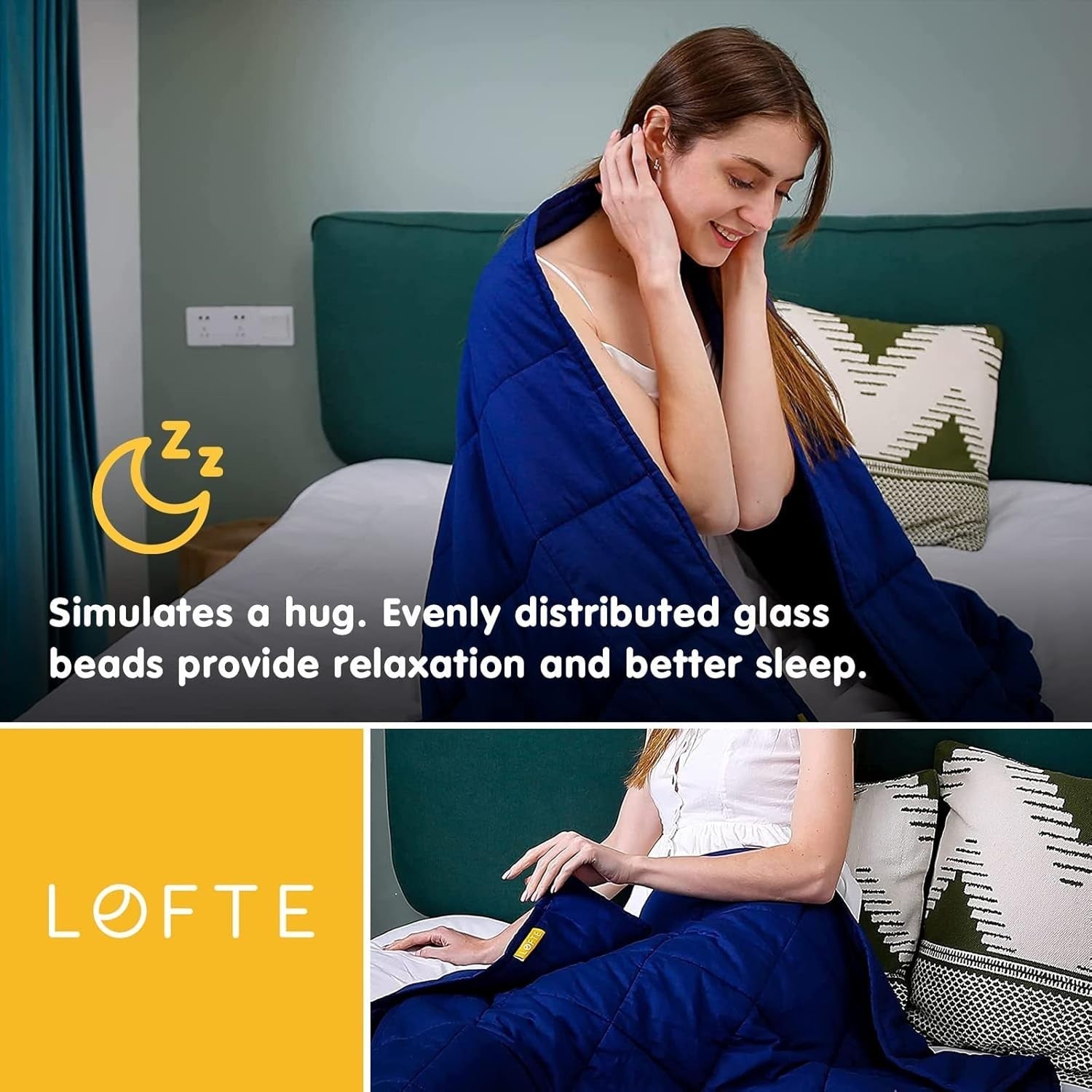 6.8kg Weighted Blanket Blue Cotton for Anxiety Relief & Better Sleep