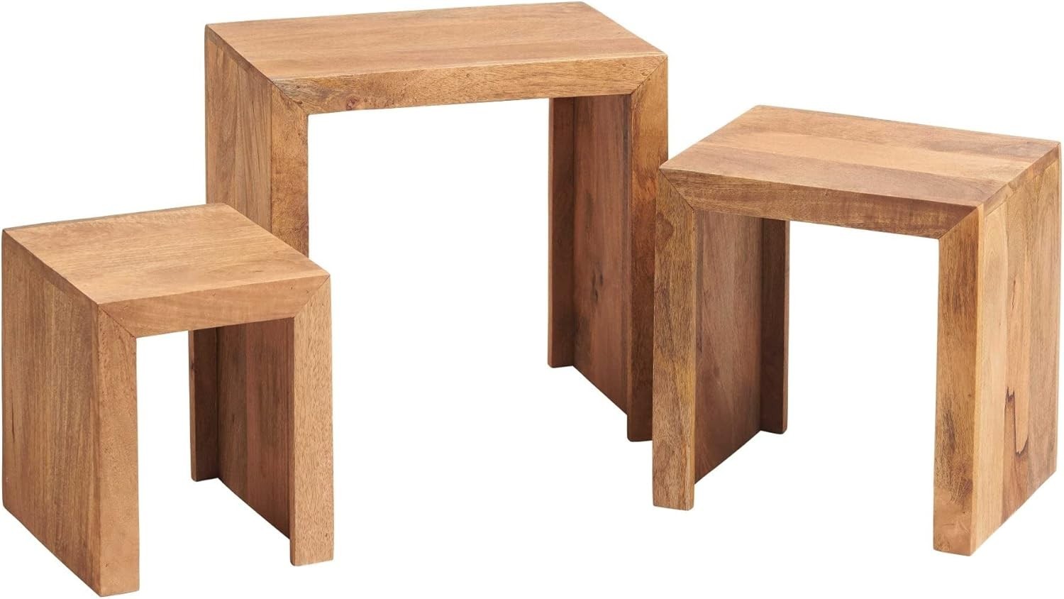 Nest of 3 Coffee Side Tables Wood Brown | Living Room Furniture End Accent Set