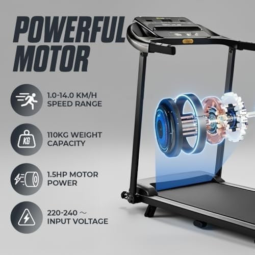 Foldable Home Treadmill 14km/h Quiet Running Machine w/ Incline LED Display USB