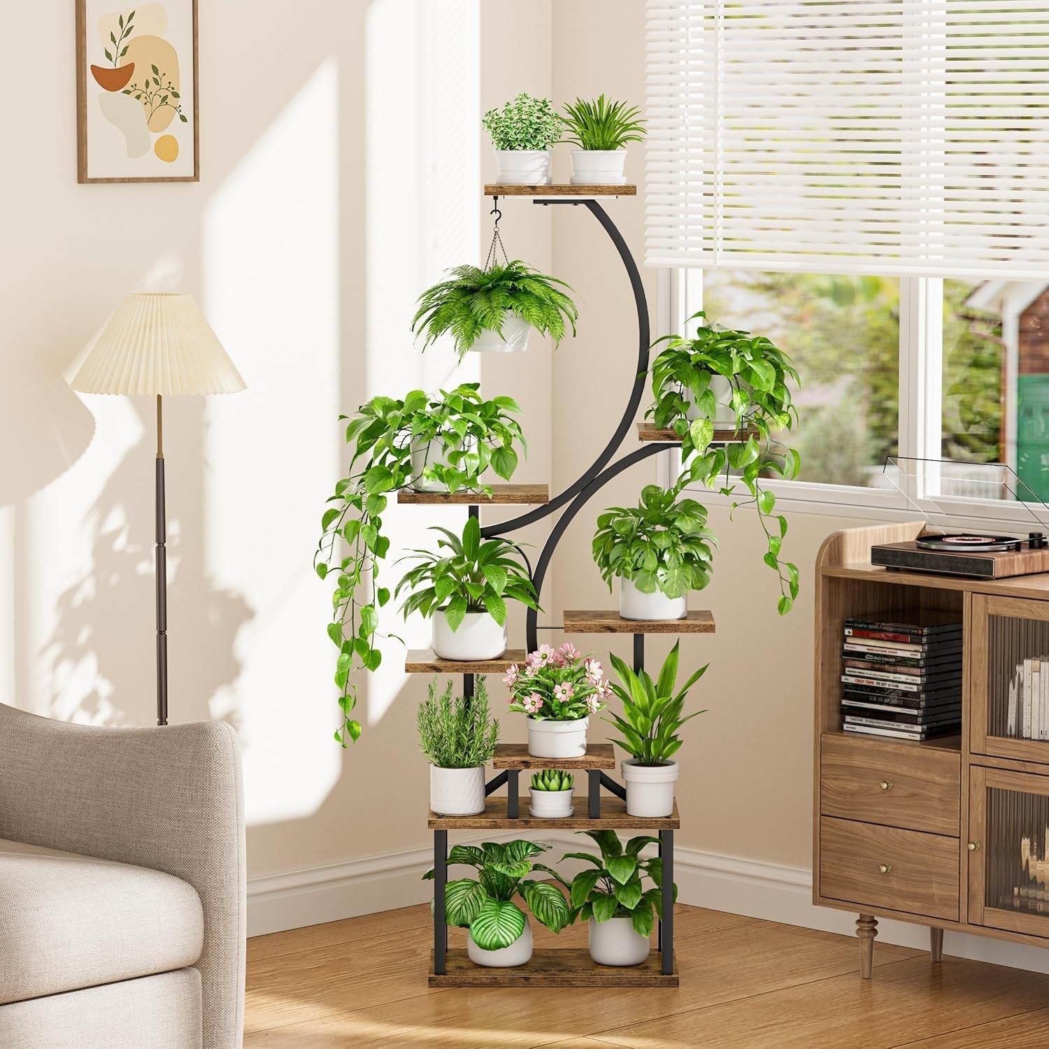 8 Tier Metal Plant Stand with Grow Lights Indoor Outdoor Flower Shelf 157cm