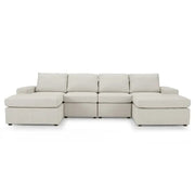 4 Seater Modular Sofa Light Grey Linen with Footstools – Family Couch Set
