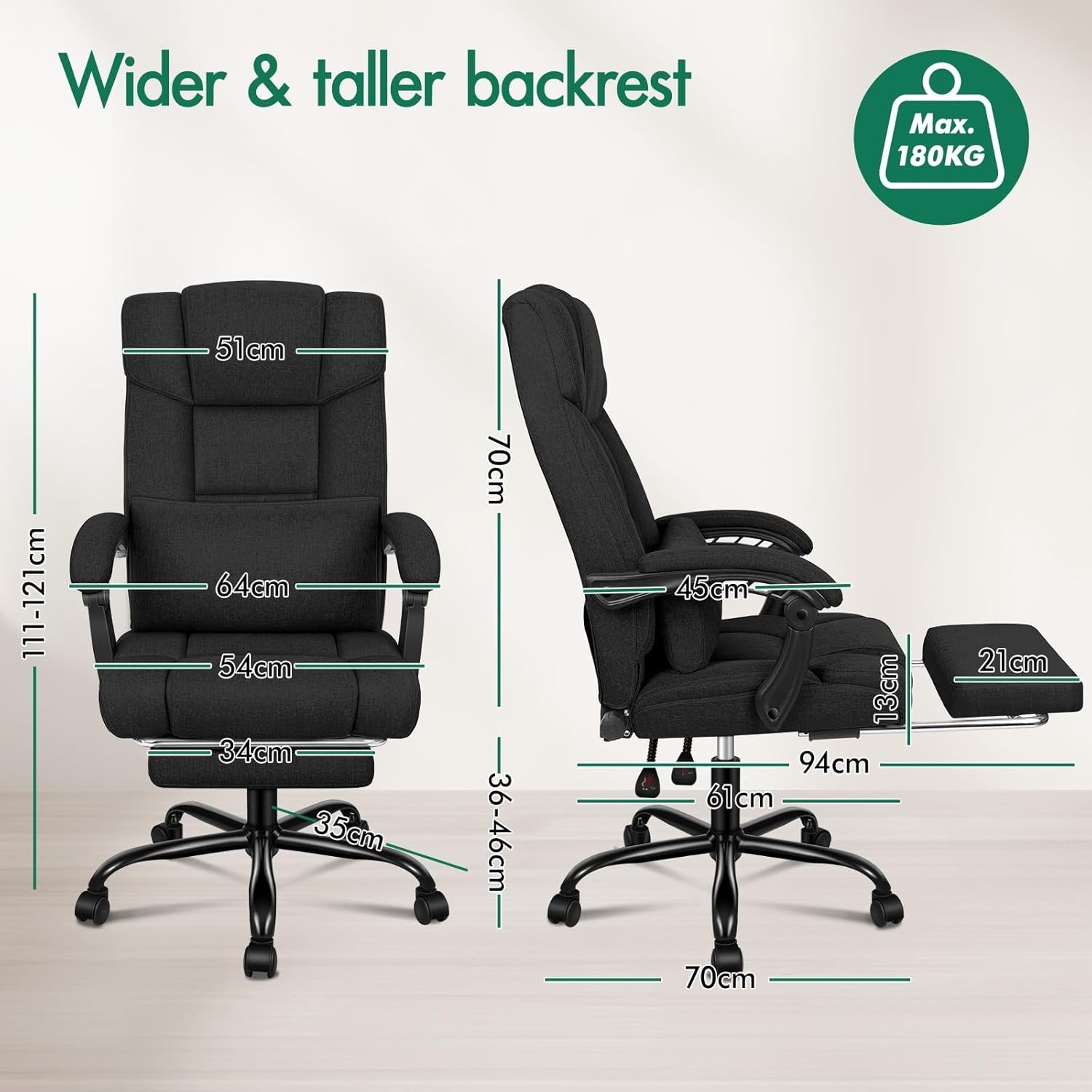 Executive Office Chair Recliner w/ Footrest 180kg Ergonomic