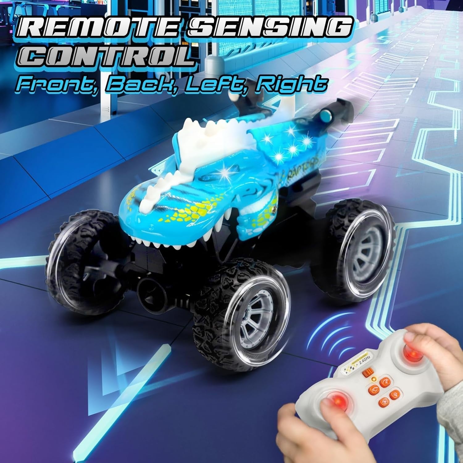 Dinosaur RC Car with LED Eyes – 2.4GHz Mini Stunt Toy for Kids