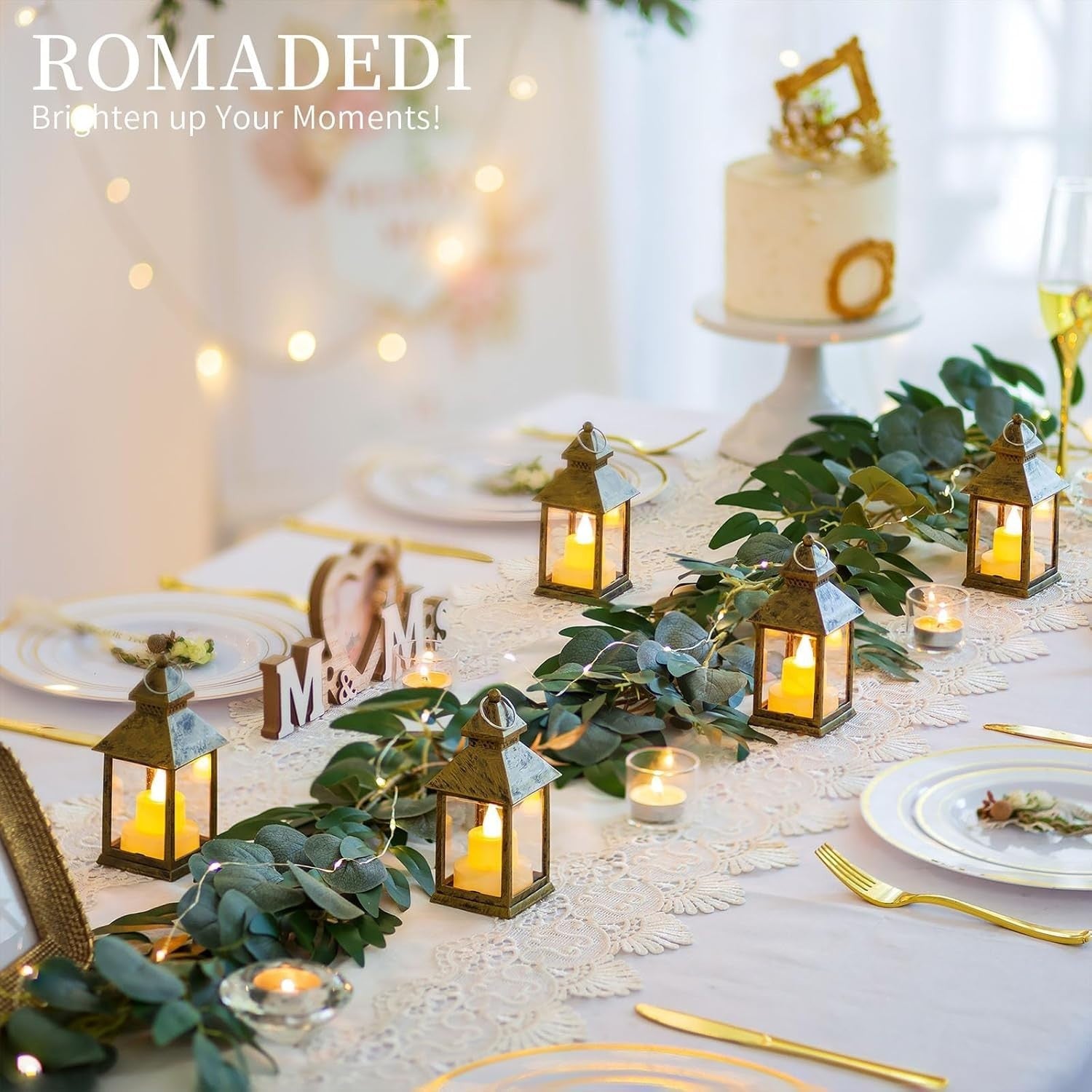 20Pcs Gold LED Candle Lanterns Wedding Table Decor Moroccan Party
