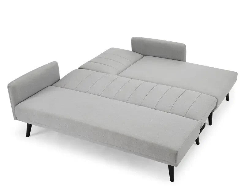 L Shape Sofa Bed Light Grey Fabric 3 Seater Clic Clac Modern Guest Couch