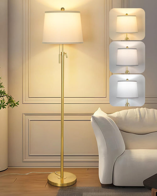 Adjustable Floor Lamp Gold Height Adjustable 3 Colour LED Standing Light