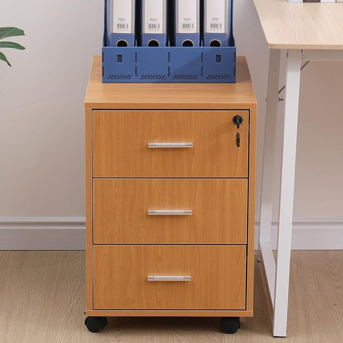 Walnut Lockable Mobile Filing Cabinet 3 Drawer Under Desk