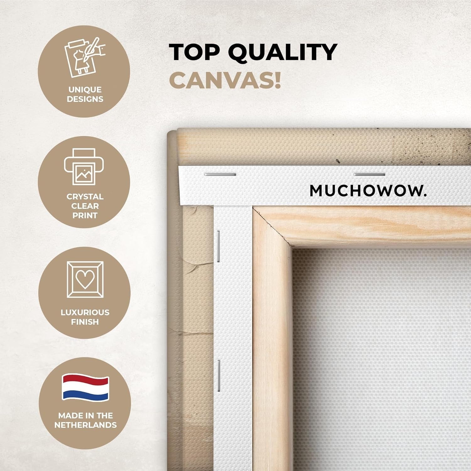 Abstract Canvas Wall Art 60x40cm Framed Beige Gold Modern