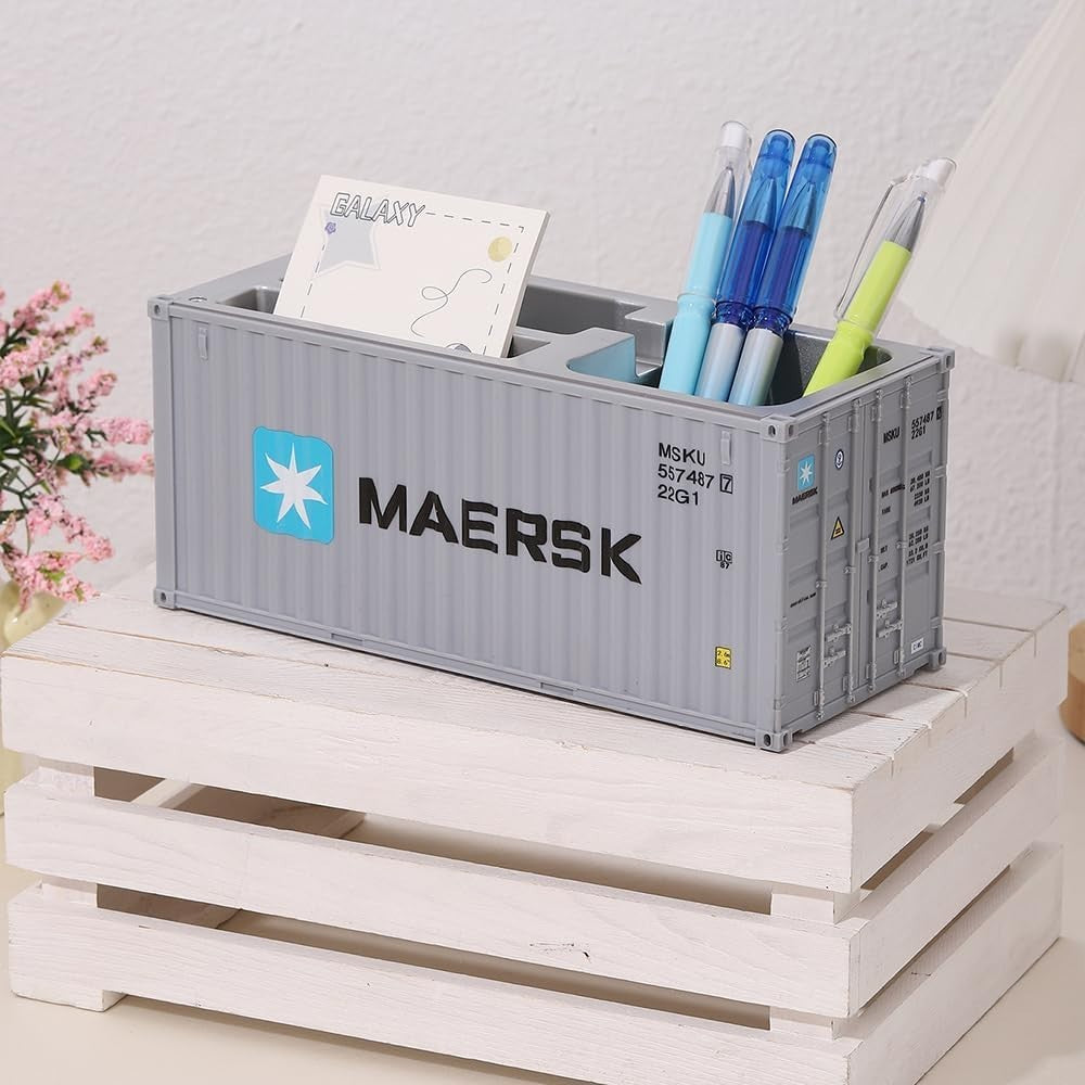 Desk Organiser Shipping Container Pen Holder Office Storage Box Grey