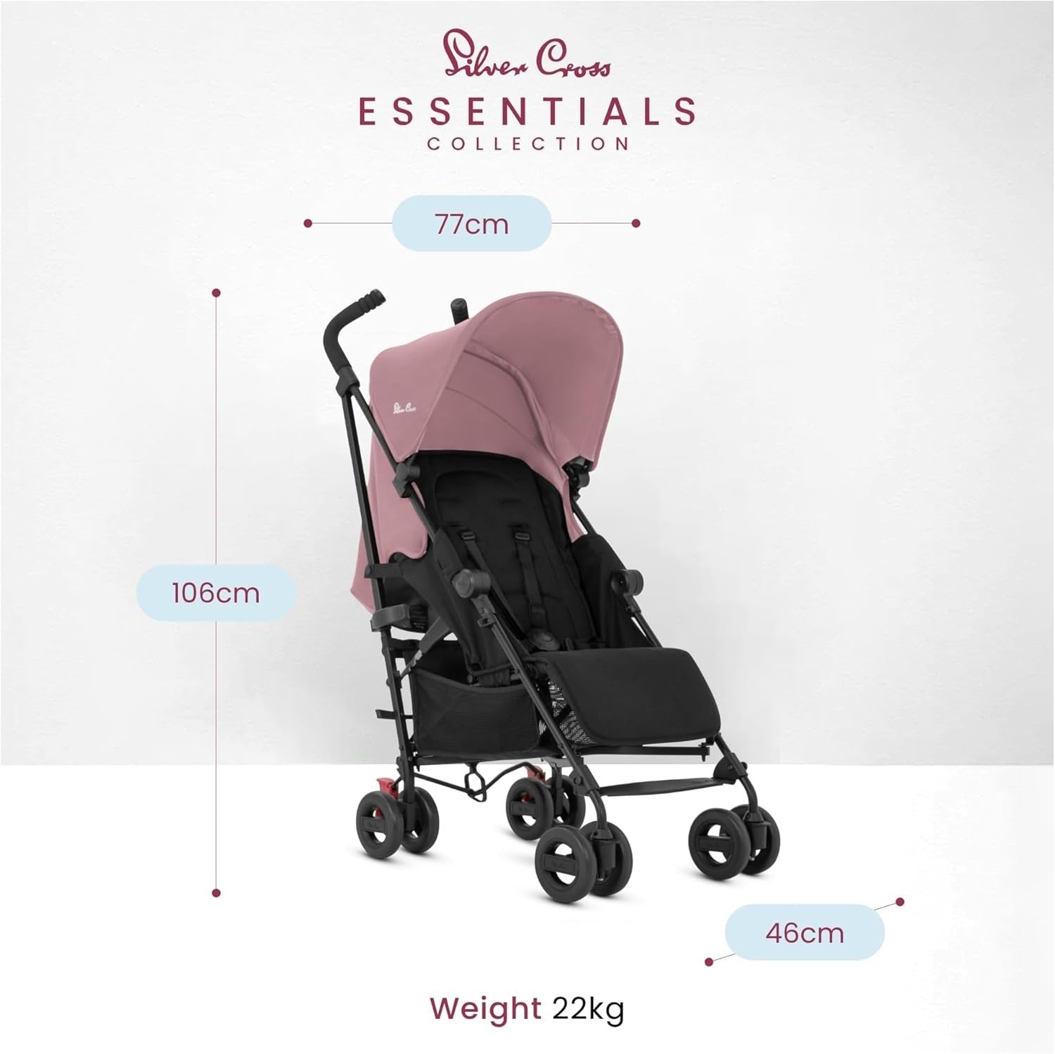 Lightweight Travel Pushchair Umbrella Fold Lie Flat Newborn–4Y 22kg Pink