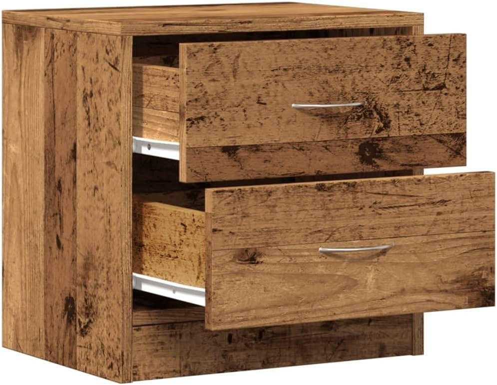 Set of 2 Rustic Oak Bedside Tables | 2 Drawer Wooden Nightstands 40x30x40cm