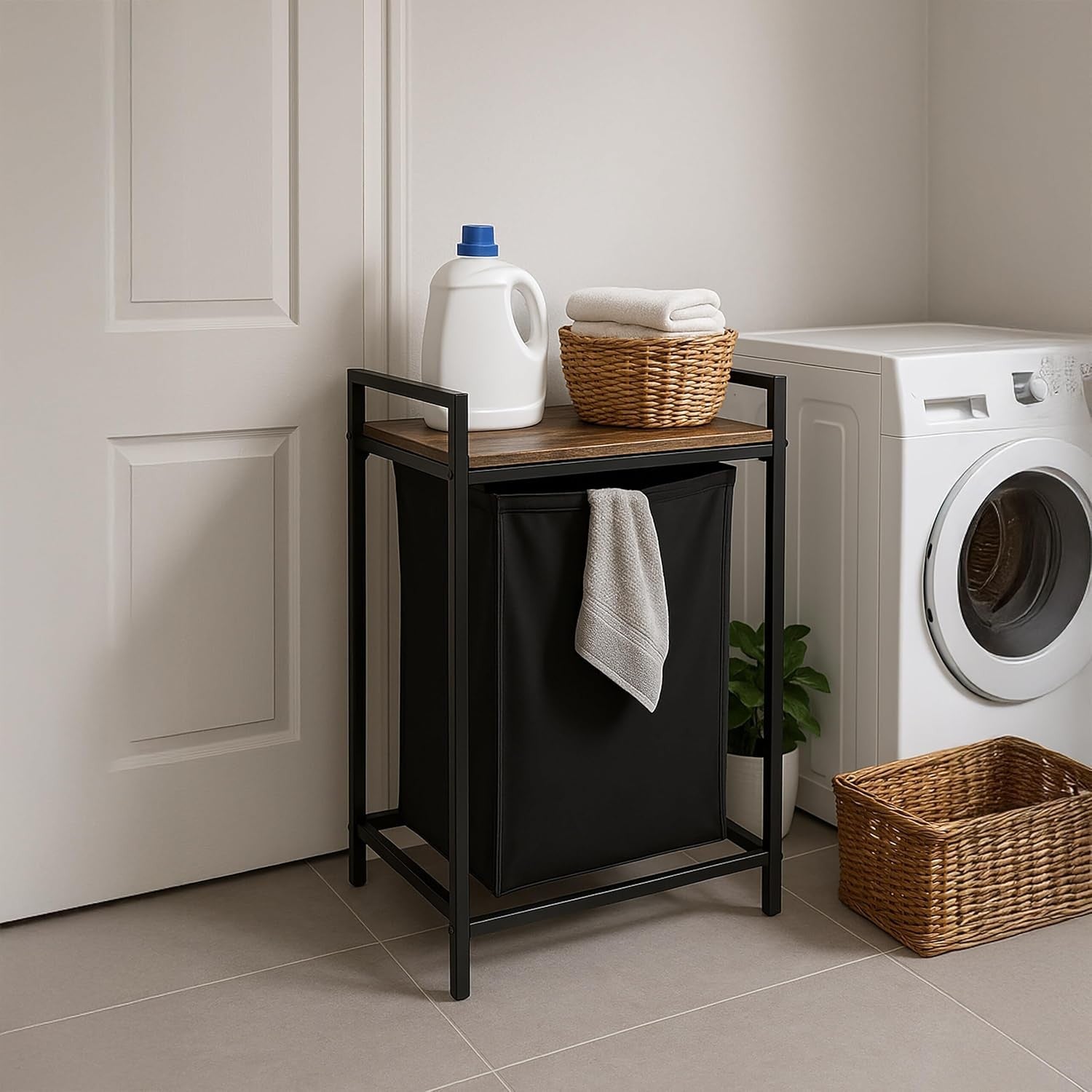 65L Laundry Hamper with Removable Bag & Shelf | Black Metal Frame | Space-Saving