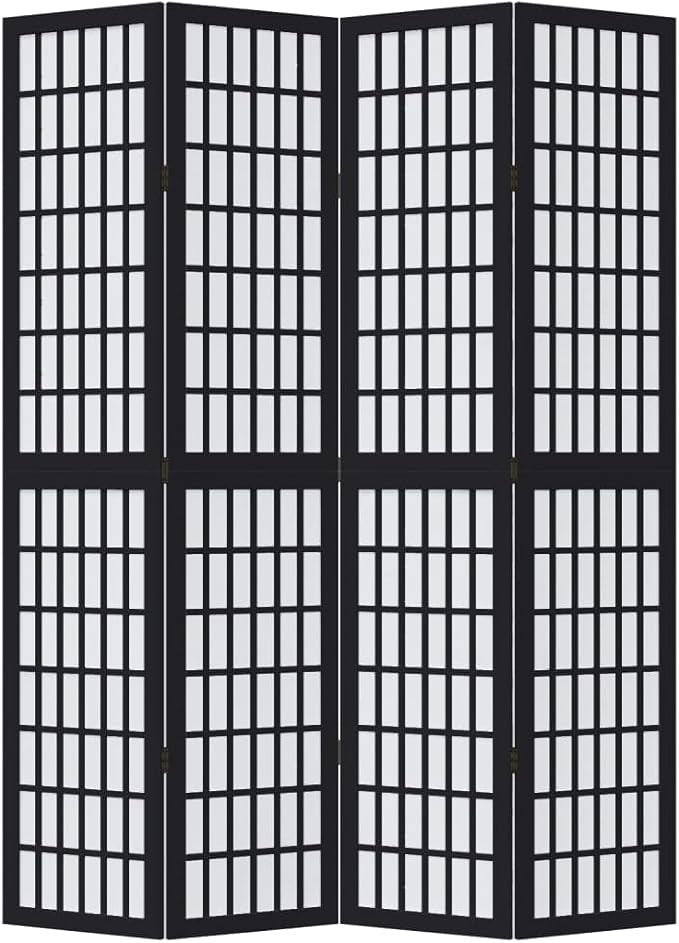 4 Panel Black Folding Room Divider Privacy Screen 145x200cm Wooden Partition
