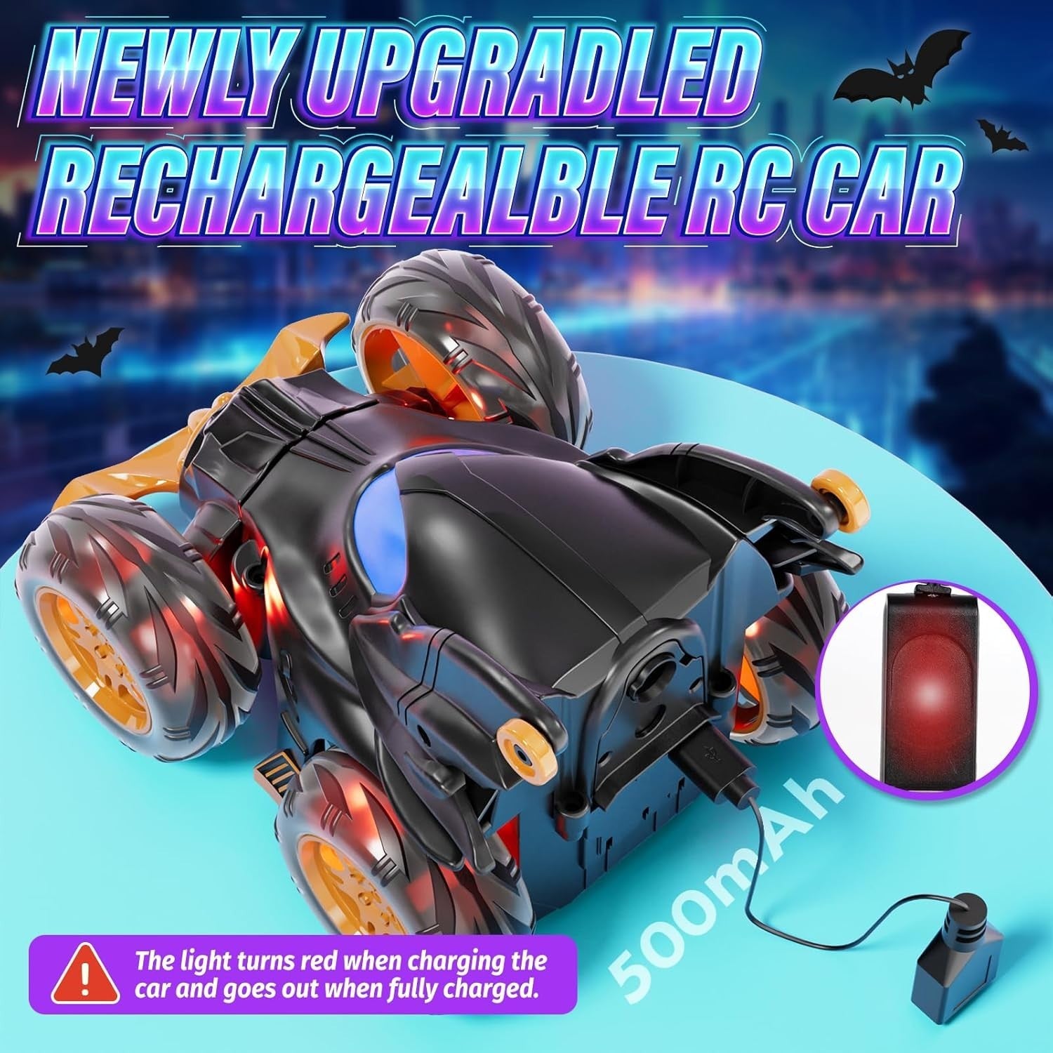2.4GHz RC Stunt Car 4WD Bat Truck 360° Flips Lights Fast Remote Control Toy Kids
