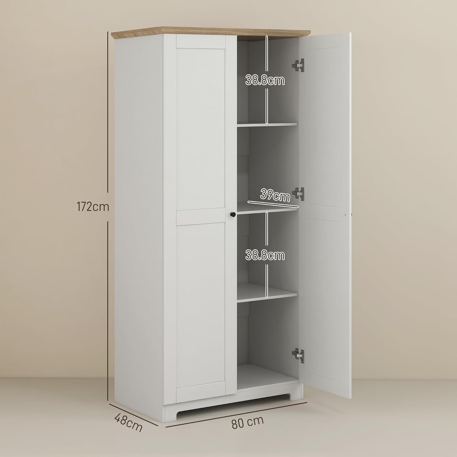 172cm White Kitchen Cupboard Freestanding Pantry Storage Cabinet with Shelves