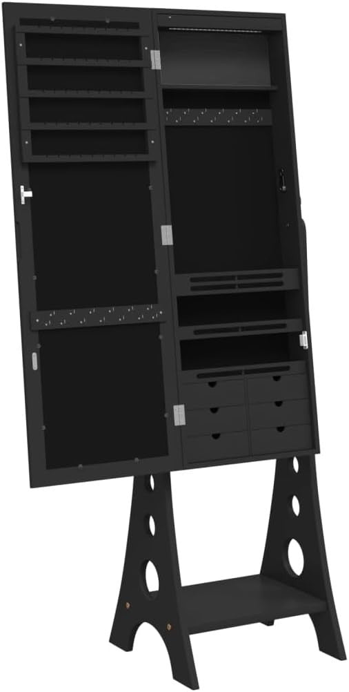 LED Standing Mirror Jewelry Cabinet Lockable Storage Armoire Black