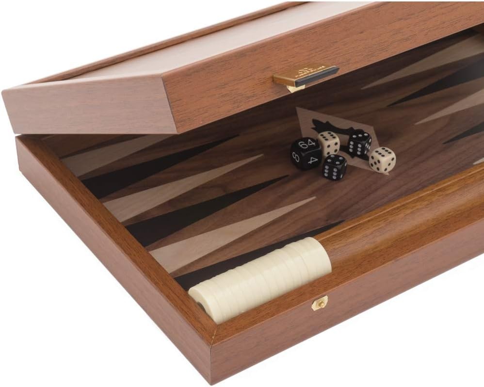 Compact Wooden Backgammon Set Luxury Inlaid Board Game Travel Case
