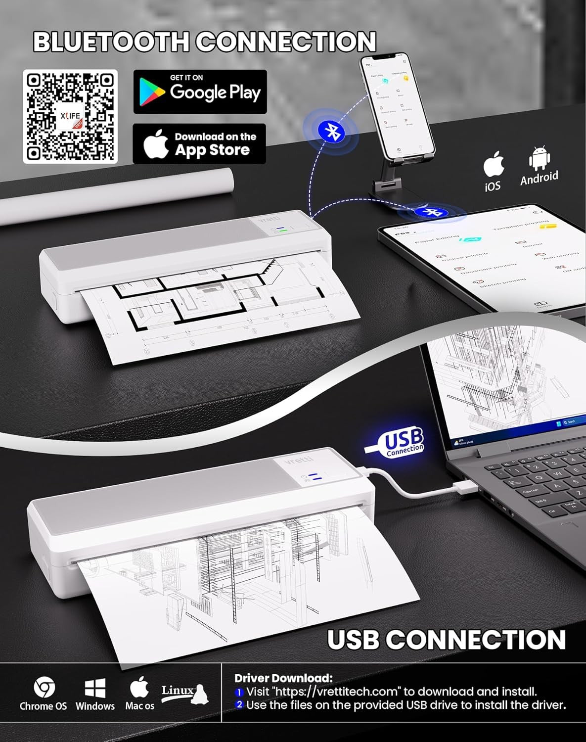 Portable A4 Thermal Printer Bluetooth Inkless Travel Office