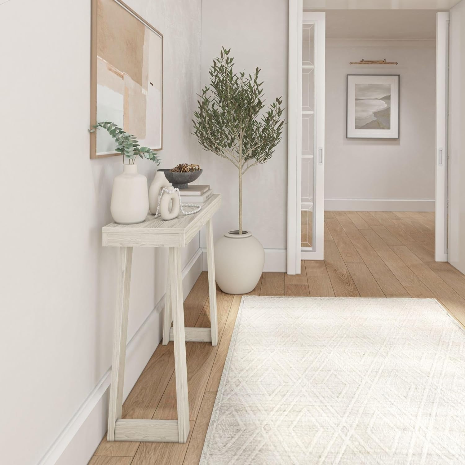 36 Inch Narrow White Wood Console Table – Slim Hallway Sofa Accent