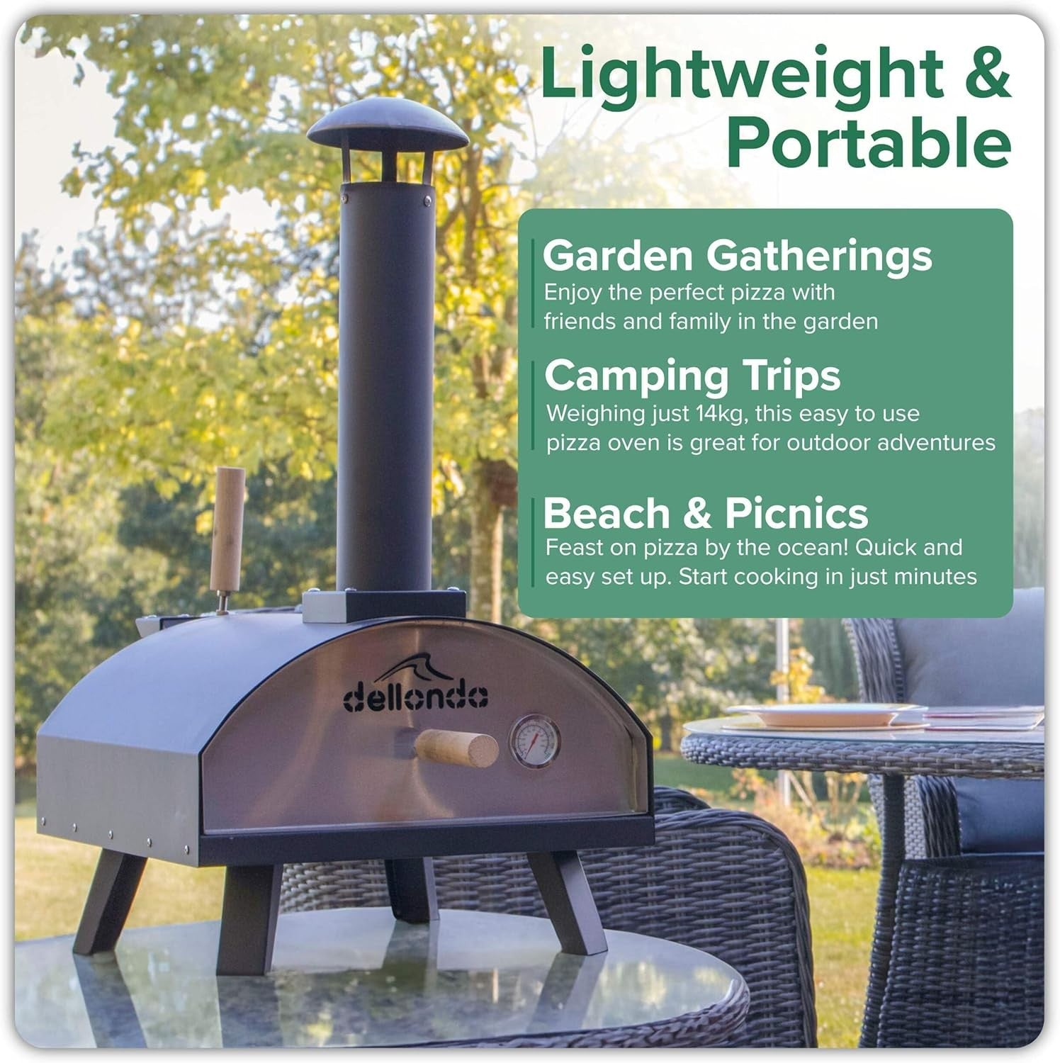 Outdoor Wood Fired Pizza Oven 14" | Portable Stainless Steel BBQ Smoker Grill