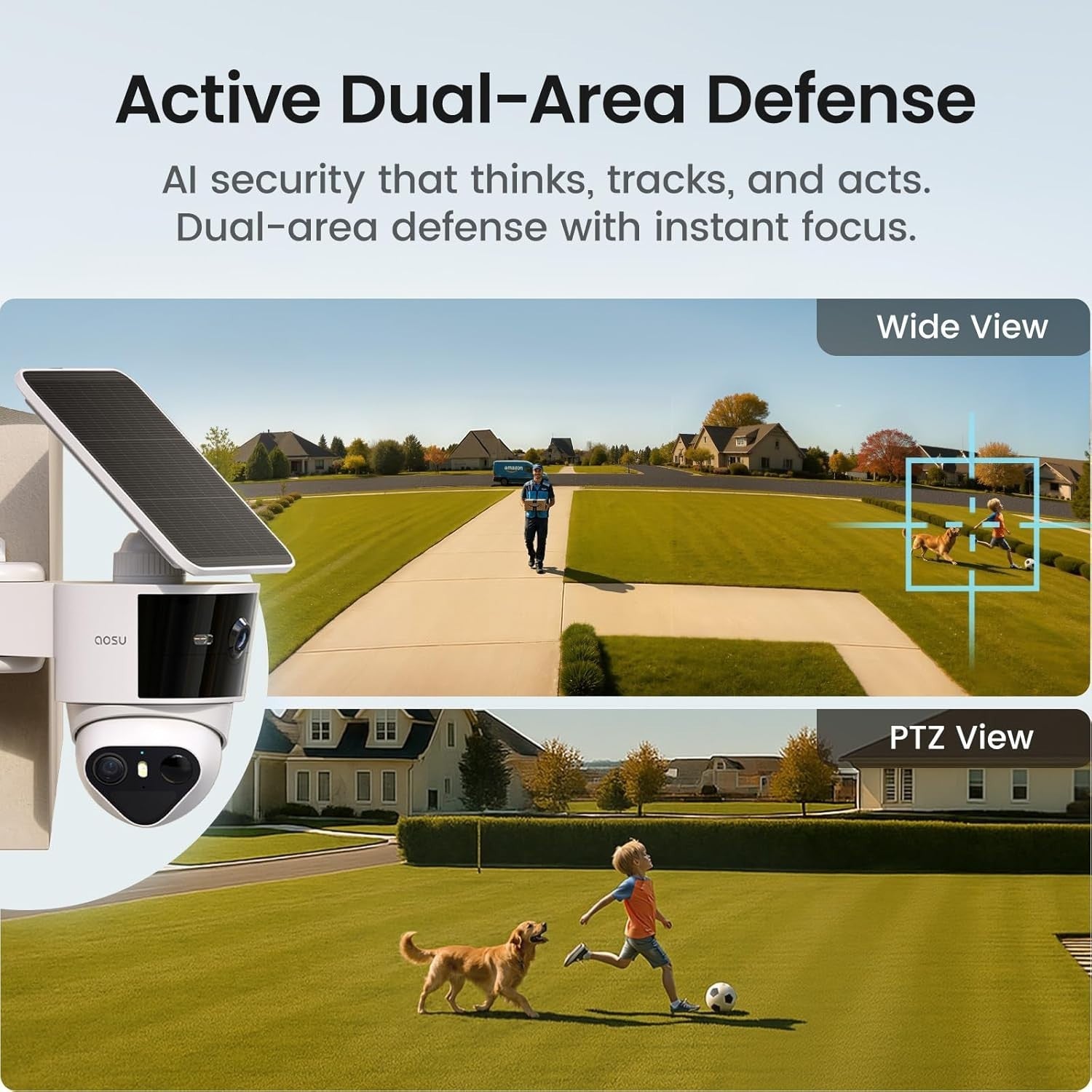 5MP Solar Security Camera Wireless Outdoor 360° PTZ AI Tracking 8X Zoom