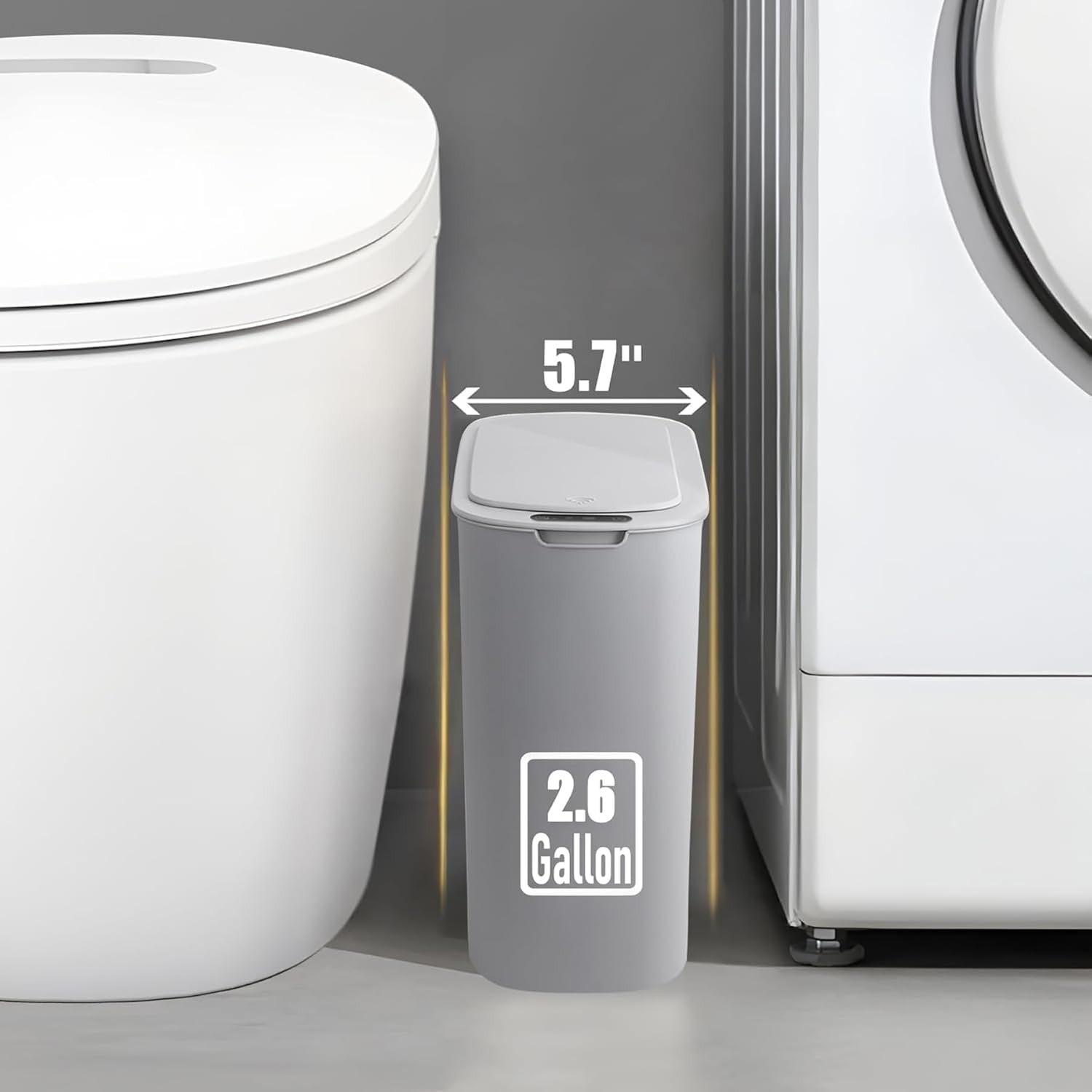 Automatic Touchless Bathroom Bin 2.6 Gallon Slim Motion Sensor Grey
