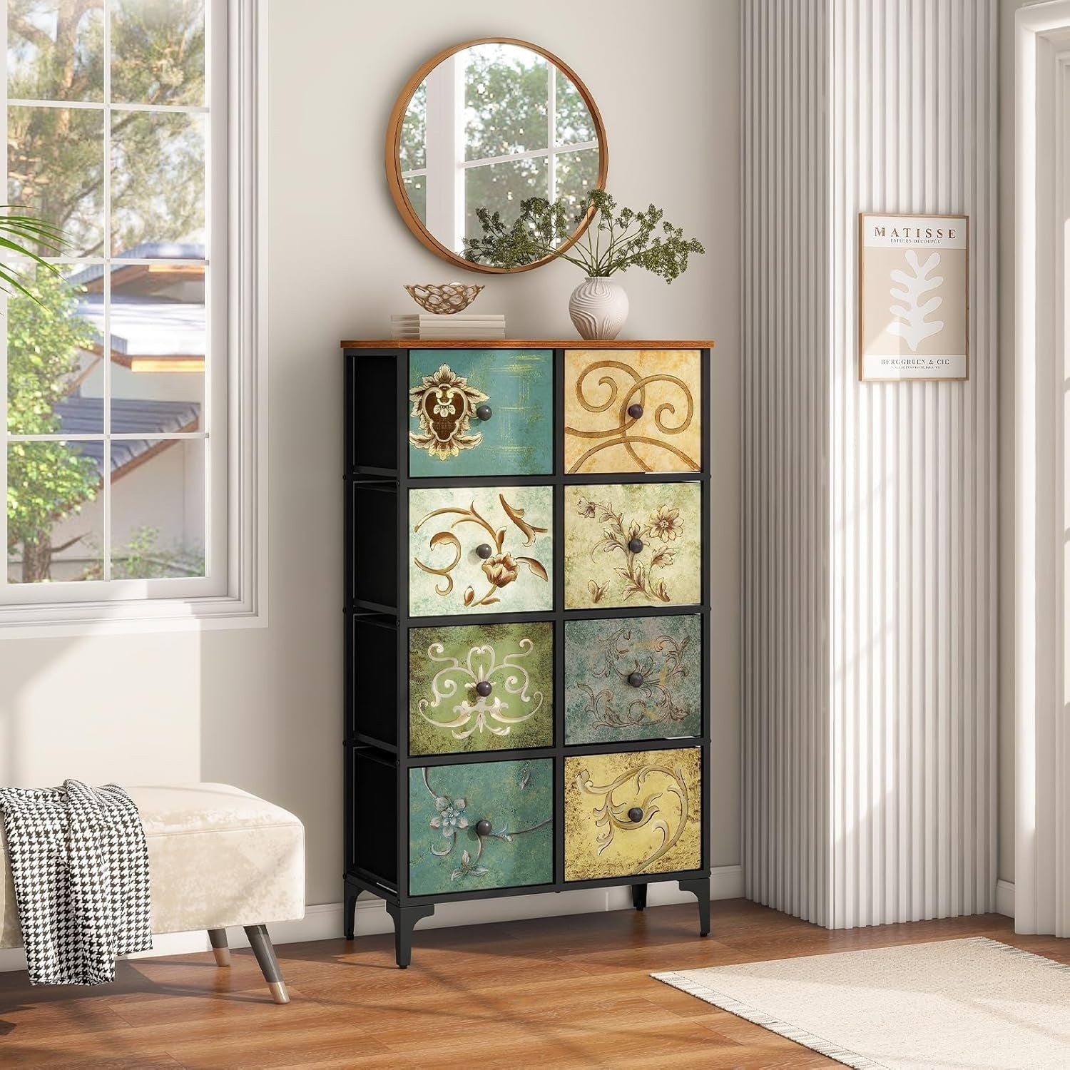 Vintage Cottage Style 8-Drawer Chest Organizer for Bedroom & Living Room