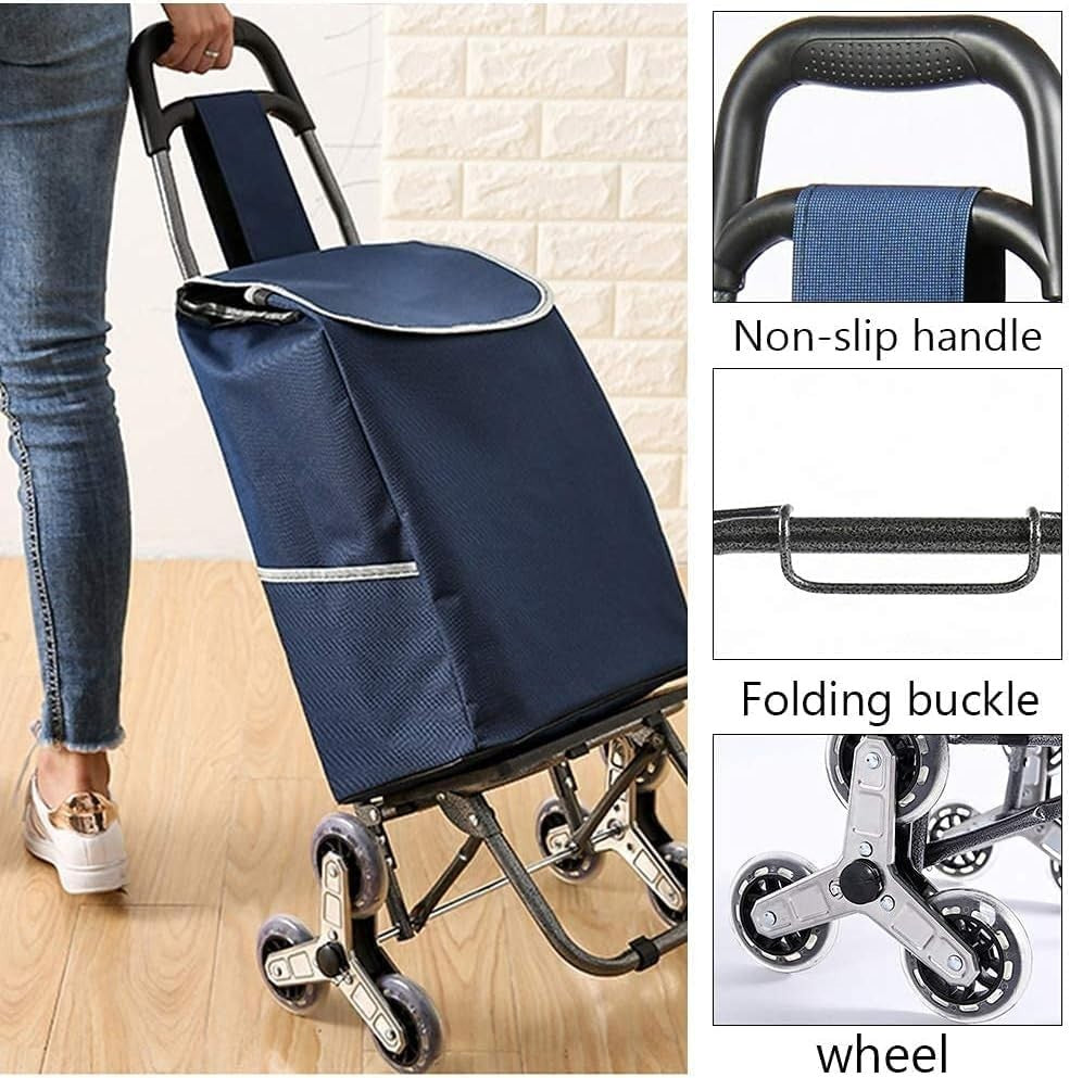 Foldable 6-Wheel Stair Climber Grocery Trolley 30L Waterproof Cart Brown