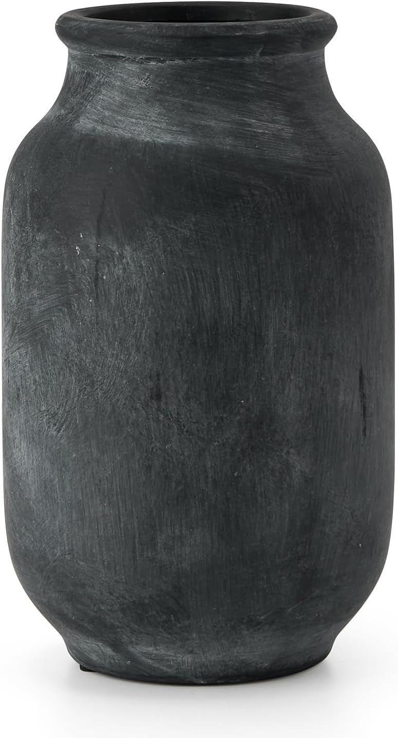 Large Pampas Grass Vase 9.5in Black Ceramic Rustic Farmhouse Home Décor