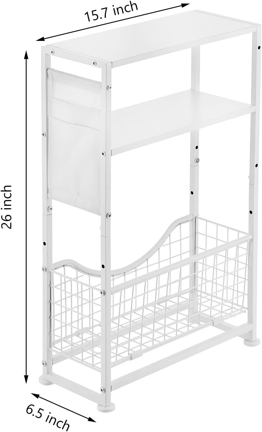 White 3-Tier Narrow Side Table 30x30x50 cm | Slim End Table w/ Storage