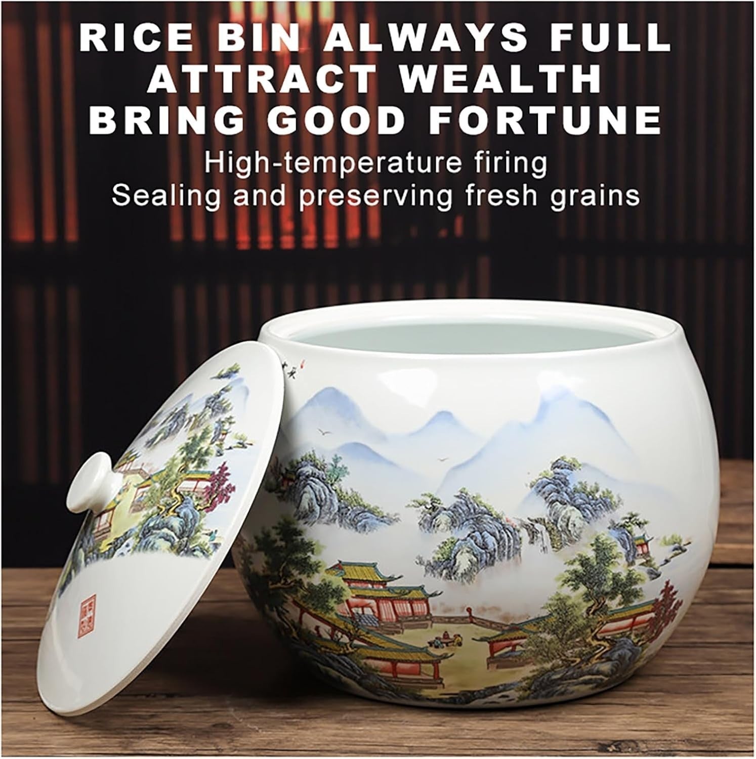 10KG Ceramic Rice Container Airtight Food Storage Jar with Lid