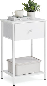 Tall White Bedside Table with Drawer & Shelf, Modern Slim 24-Inch Nightstand