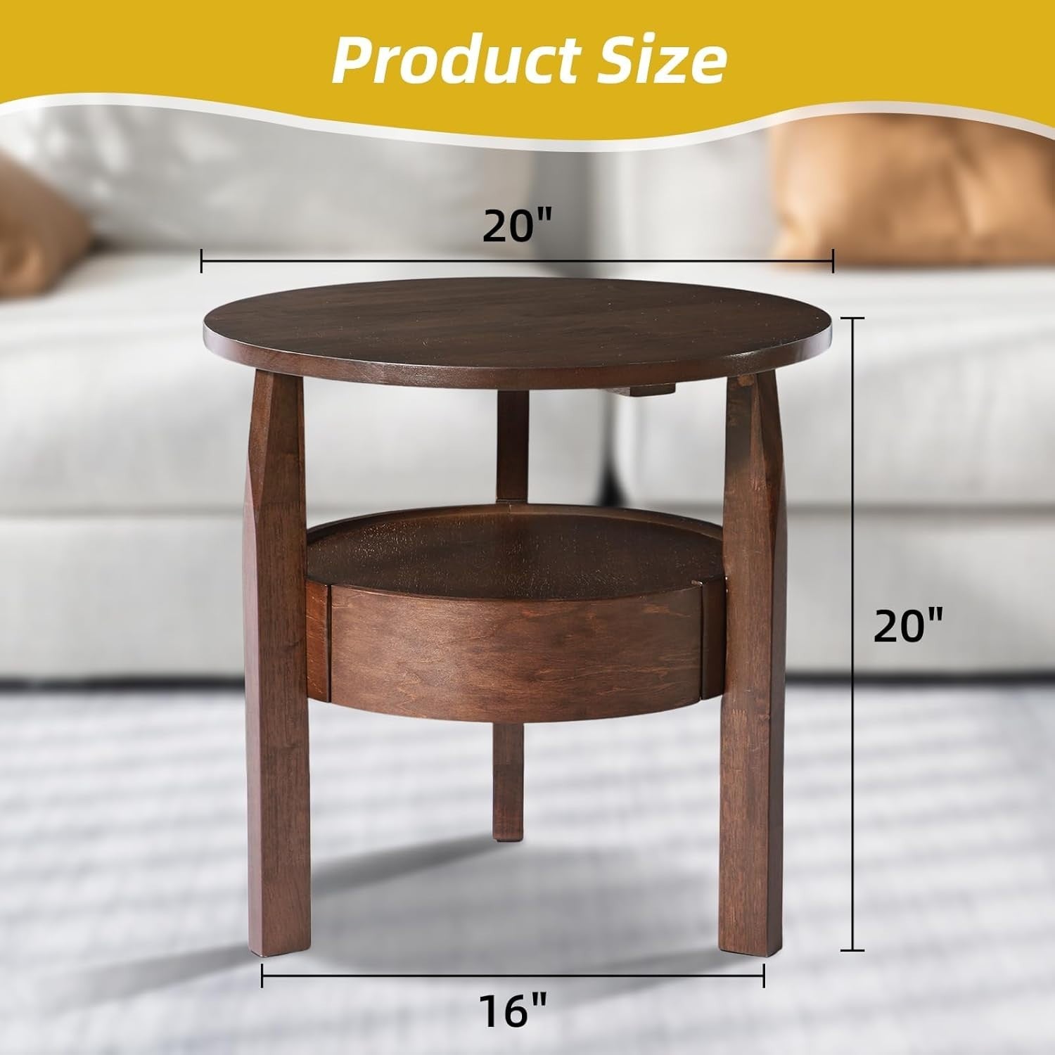 Natural Oak Round Coffee Table with Hidden Drawer – 50x40x50cm Storage