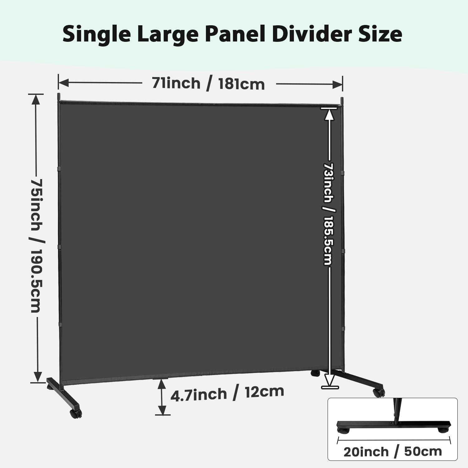 Freestanding Room Divider Panel with Wheels Privacy Screen 180x190cm Grey
