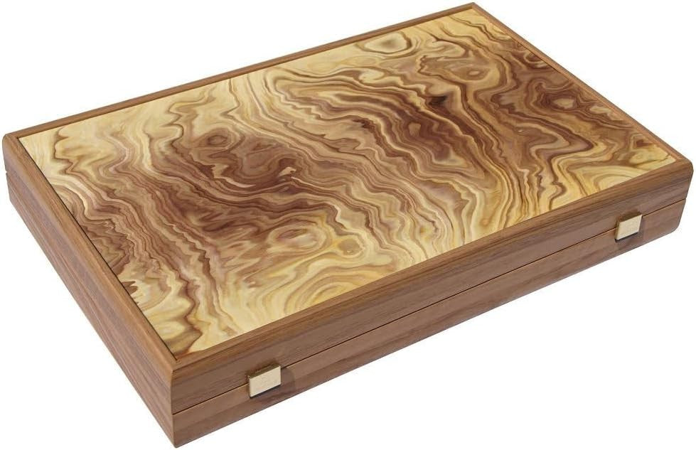 19” Luxury Olive Burl Backgammon Set Wooden Foldable Board Premium Game