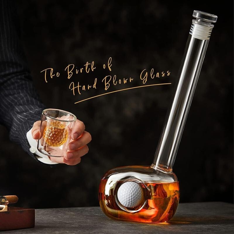 Golf Whiskey Decanter Set with 4 Glasses – Gift for Golfers & Bar Display