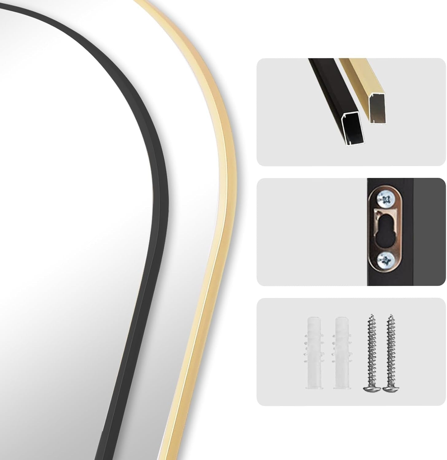 Full-Length Arch Floor Mirror 147x44cm Black Frame, Stand & Wall Mount