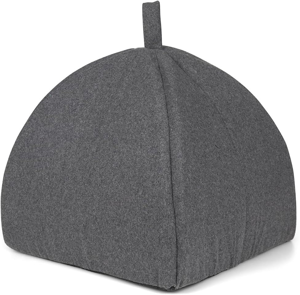 Graphite Grey Felt Cat Igloo Bed Soft Fleece Cushion Cozy Pet Hideaway