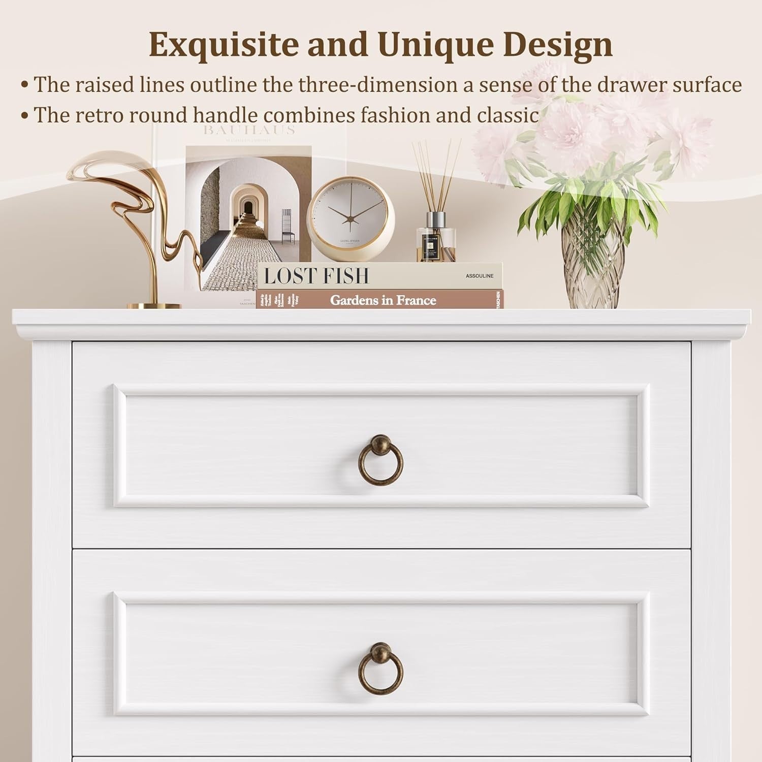 Tall White Chest of Drawers 6 Drawer Storage Cabinet for Bedroom 131cm