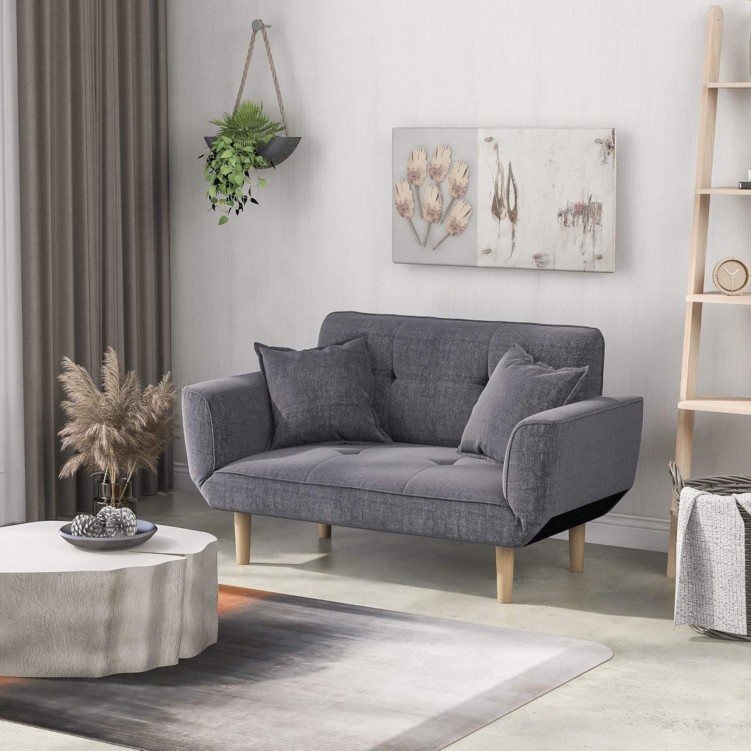 2 Seater Sofa Bed Light Grey Compact Couch Recliner for Small Spaces