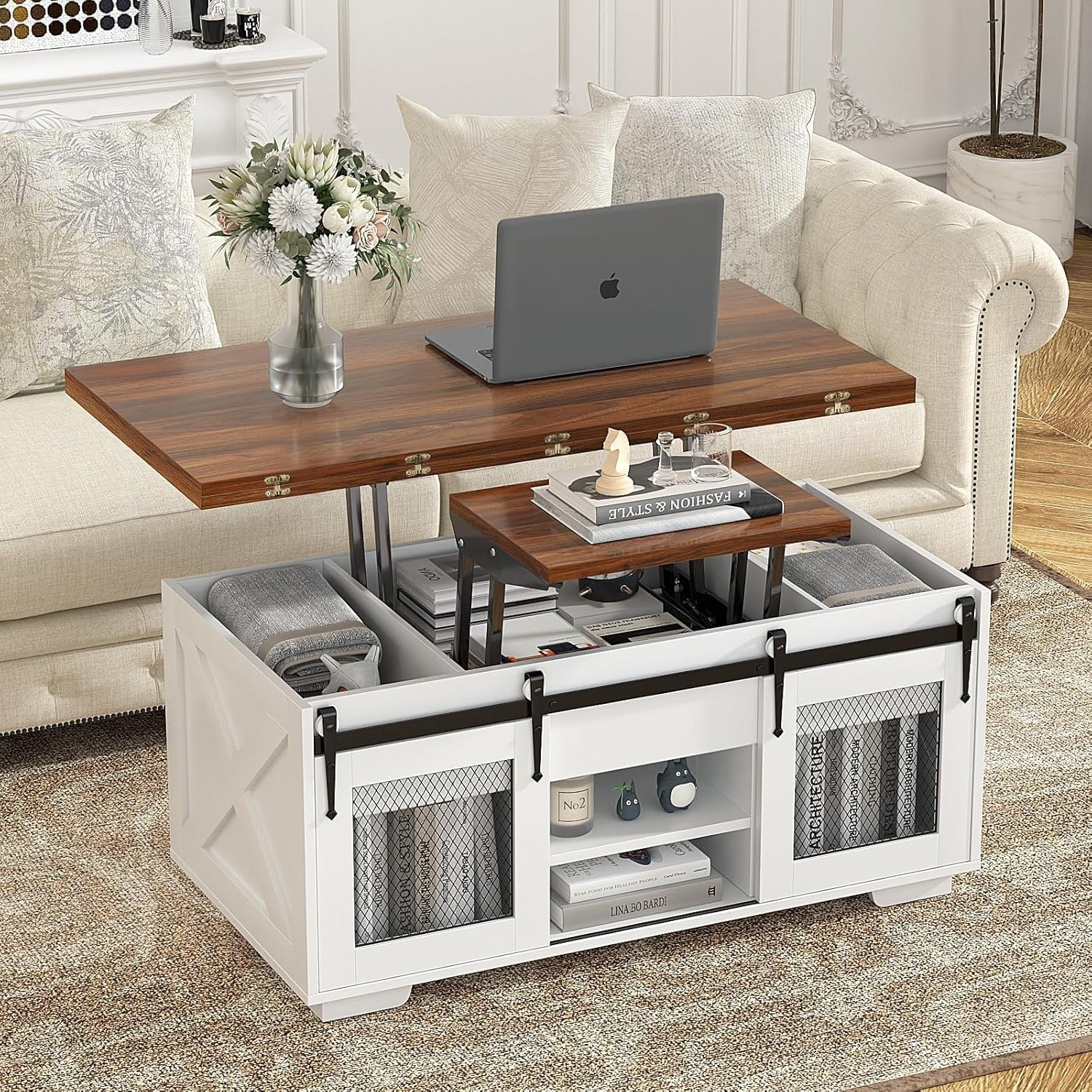 Lift Top Convertible Coffee Table 4-in-1 with Storage & Dining Table Function