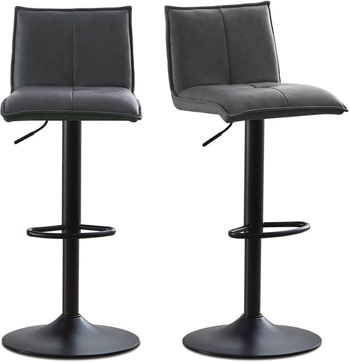 Grey Faux Leather Bar Stool Set of 2 Adjustable Swivel Kitchen Chairs