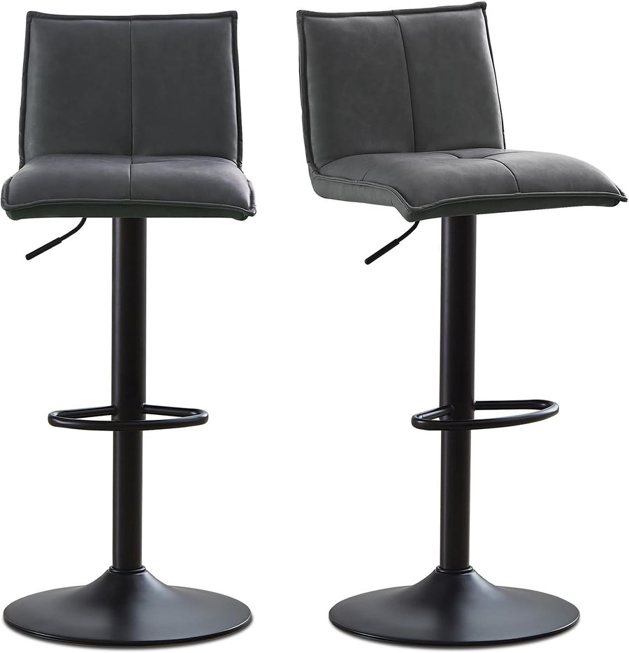 Grey Faux Leather Bar Stool Set of 2 Adjustable Swivel Kitchen Chairs