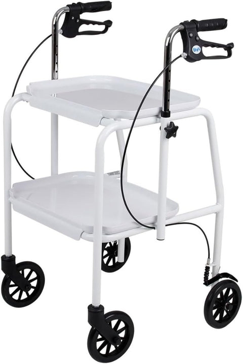 Walker Trolley with Trays Adjustable Height Lockable Brakes Indoor Mobility Aid
