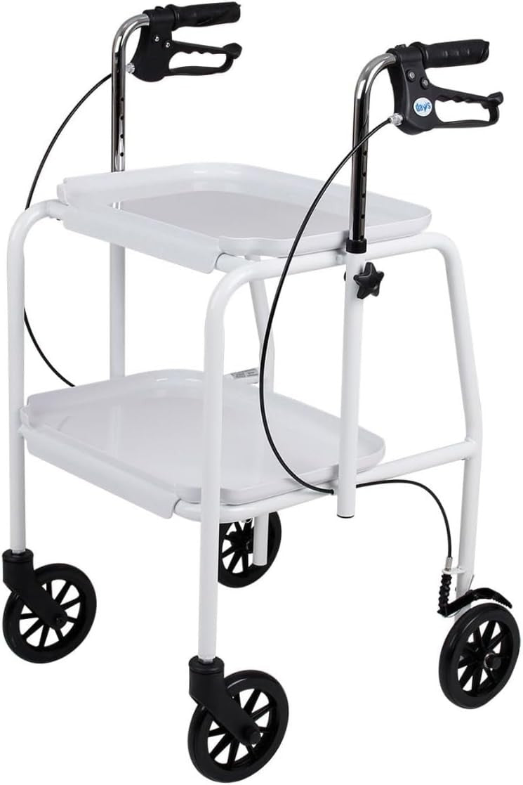 Walker Trolley with Trays Adjustable Height Lockable Brakes Indoor Mobility Aid