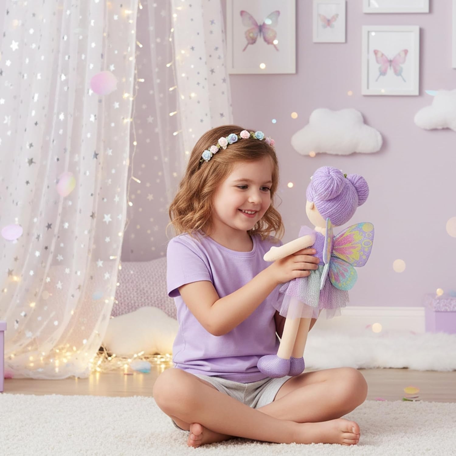 Enchanted Fairy Doll 40cm Plush Soft Toy Glowing Wings Toddler Gift