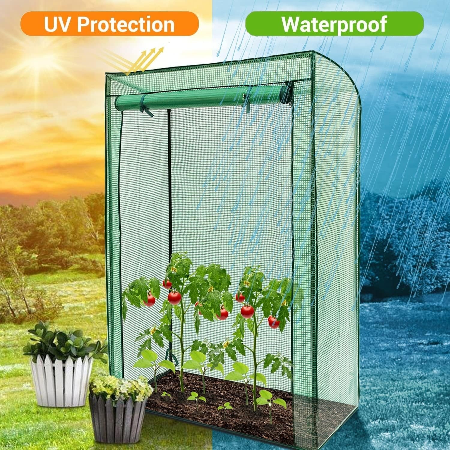 Reinforced Tomato Greenhouse with Heavy-Duty UV Cover & Steel Frame 150x100x50cm