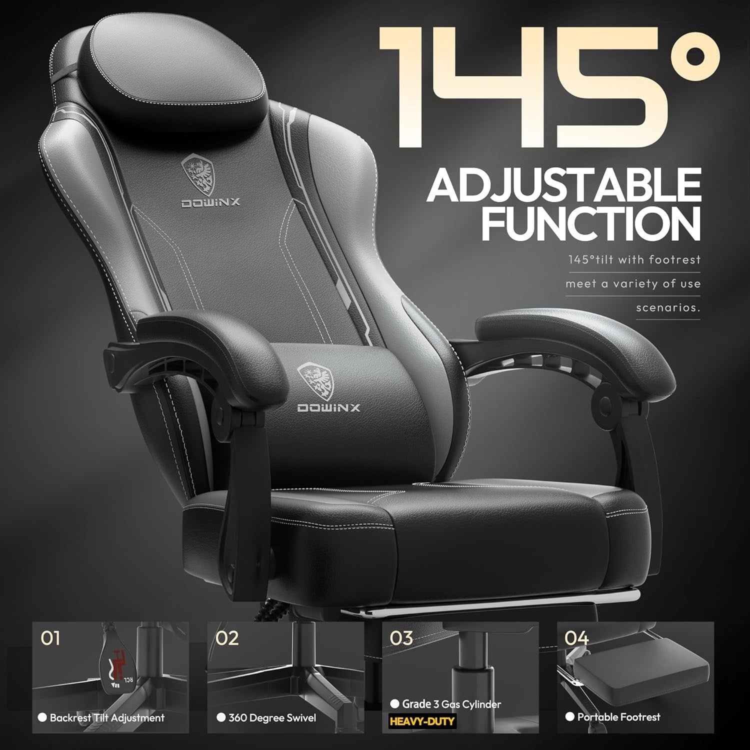 200kg Heavy Duty Gaming Chair Grey w/ Footrest Massage Support